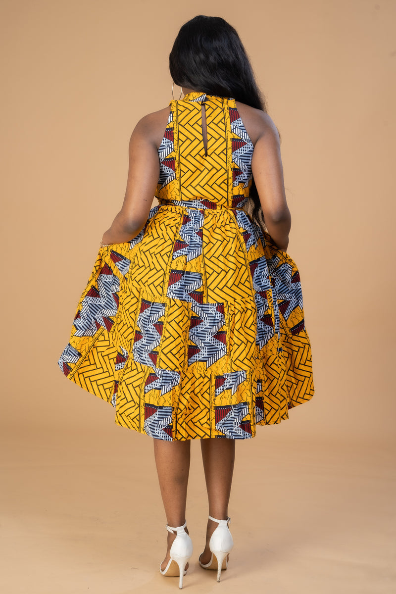 Zainab Ankara Women’s Sleeveless Midi Dress | Yellow and White African Print