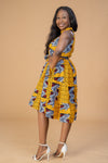 Zainab Ankara Women’s Sleeveless Midi Dress | Yellow and White African Print