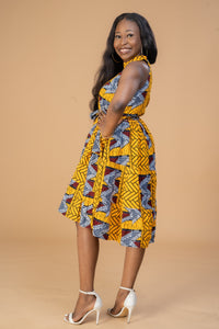 Zainab Ankara Women’s Sleeveless Midi Dress | Yellow and White African Print