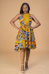 Zainab Ankara Women’s Sleeveless Midi Dress | Yellow and White African Print