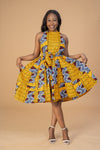 Zainab Ankara Women’s Sleeveless Midi Dress | Yellow and White African Print