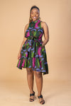 Zoya Ankara Sleeveless Dress | Pink and Green African Print