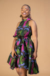 Zoya Ankara Sleeveless Dress | Pink and Green African Print