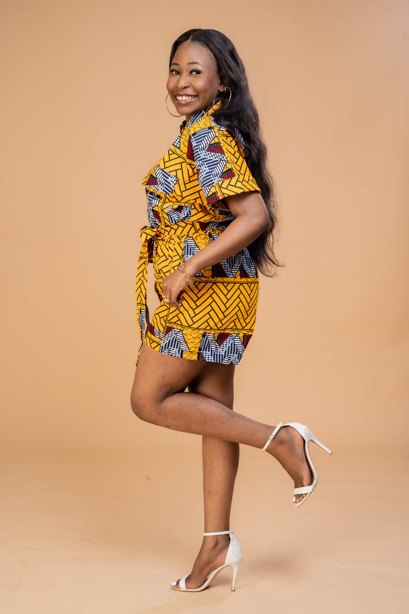 Rosa Ankara Playsuit | Yellow African Print