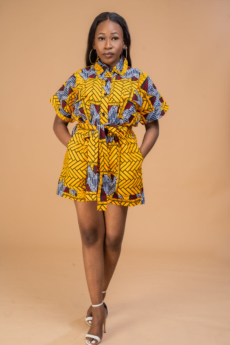 Rosa Ankara Playsuit | Yellow African Print