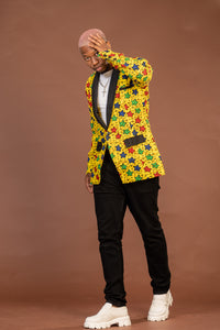 Theodore Ankara Men Blazer | Yellow Stars African Print