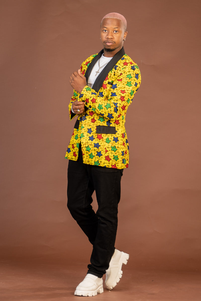 Theodore Ankara Men Blazer | Yellow Stars African Print