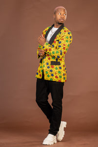 Theodore Ankara Men Blazer | Yellow Stars African Print