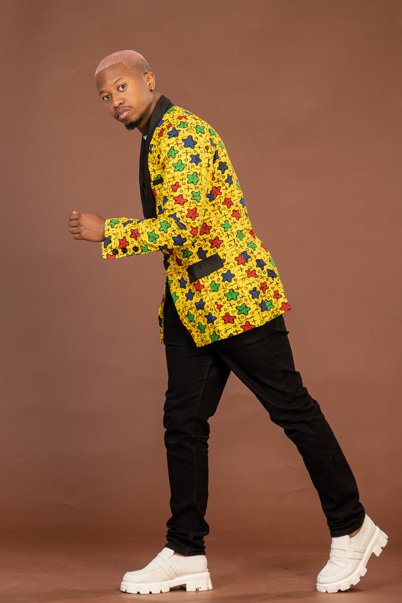 Theodore Ankara Men Blazer | Yellow Stars African Print