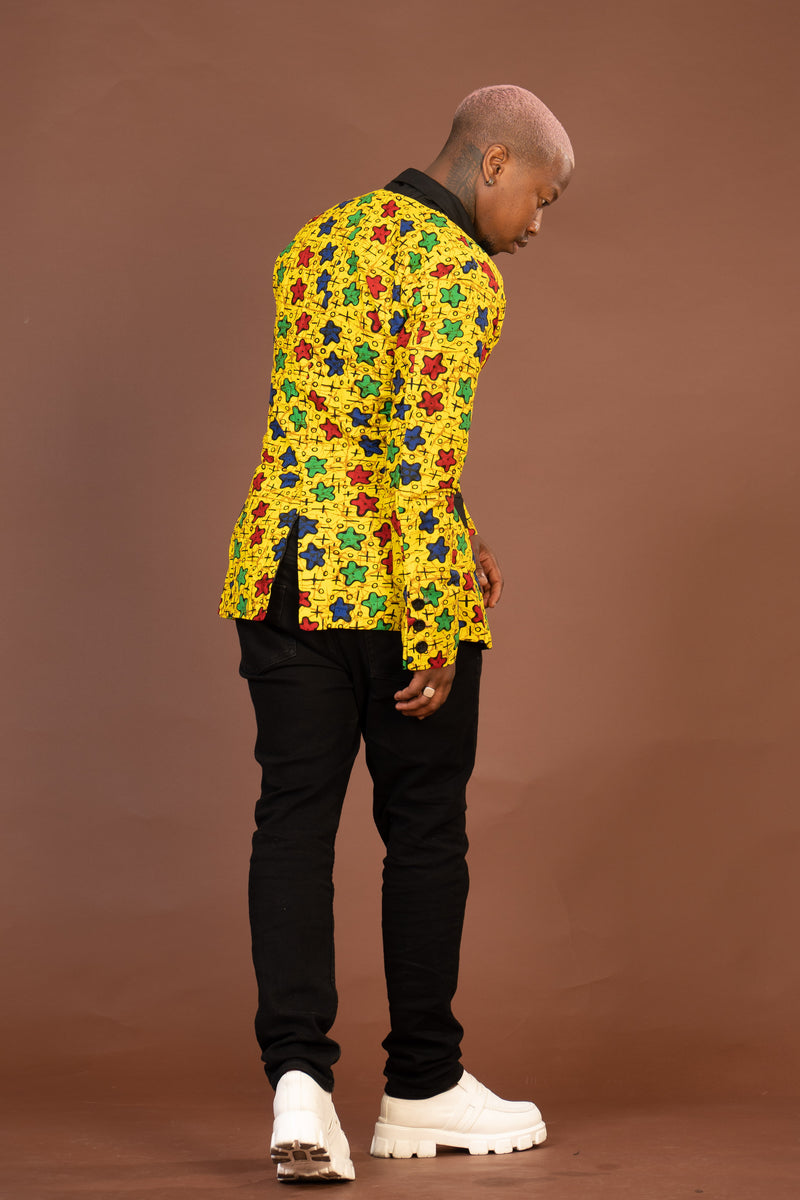 Theodore Ankara Men Blazer | Yellow Stars African Print