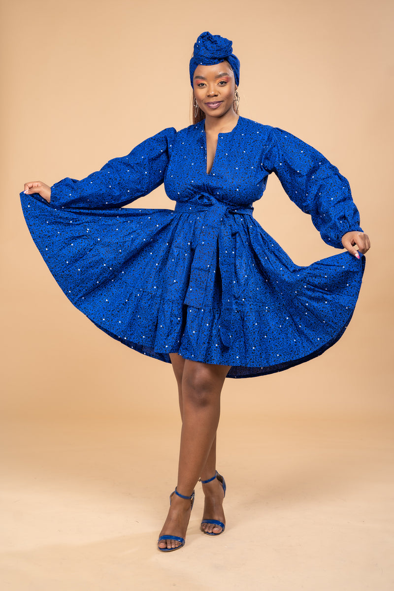 Susan Ankara Midi Dress | Blue African Print