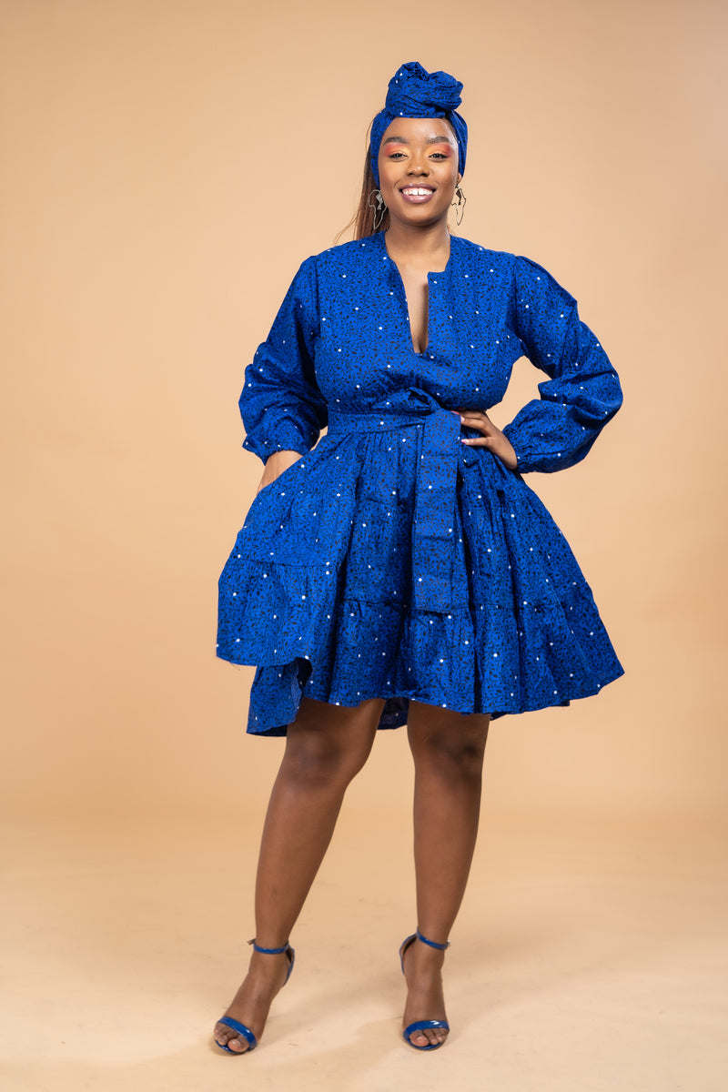 Susan Ankara Midi Dress | Blue African Print