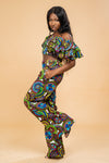 Adiza Ankara High Waisted Trouser | Green and Blue Multicoloured African Print