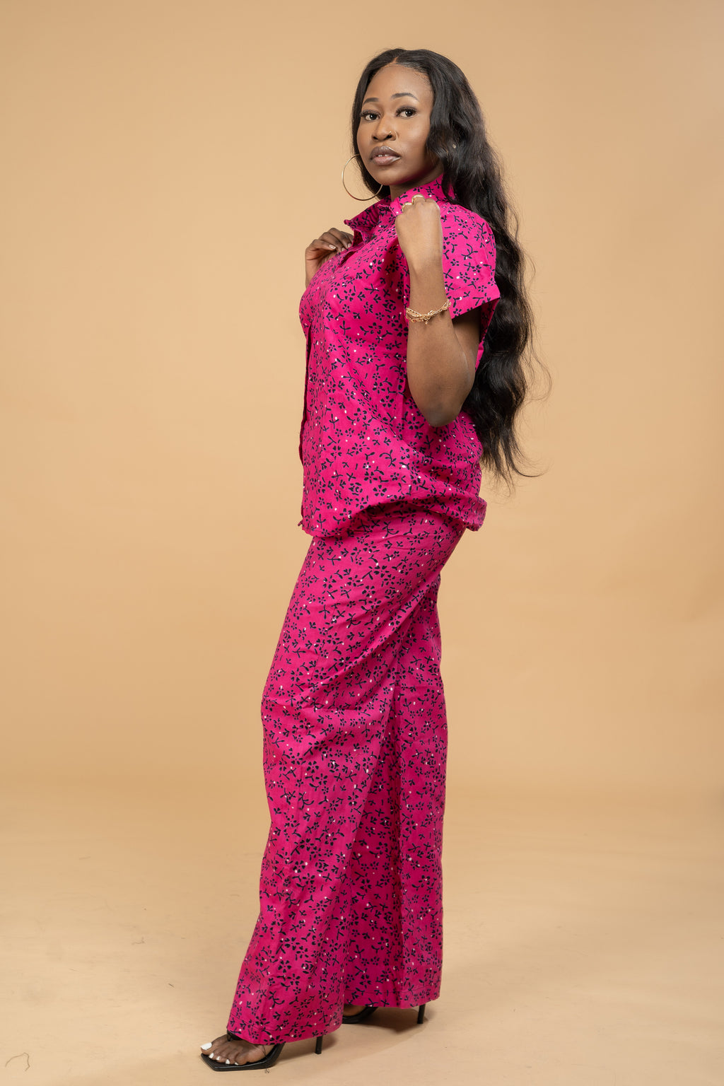 Angela Ankara High Waisted Trouser | Pink African Print