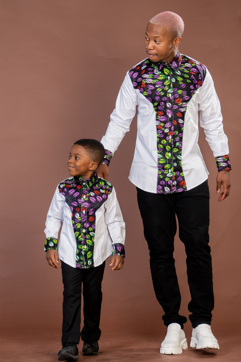 Turner Ankara Mixed Print Men Shirt | White and African Ankara Print