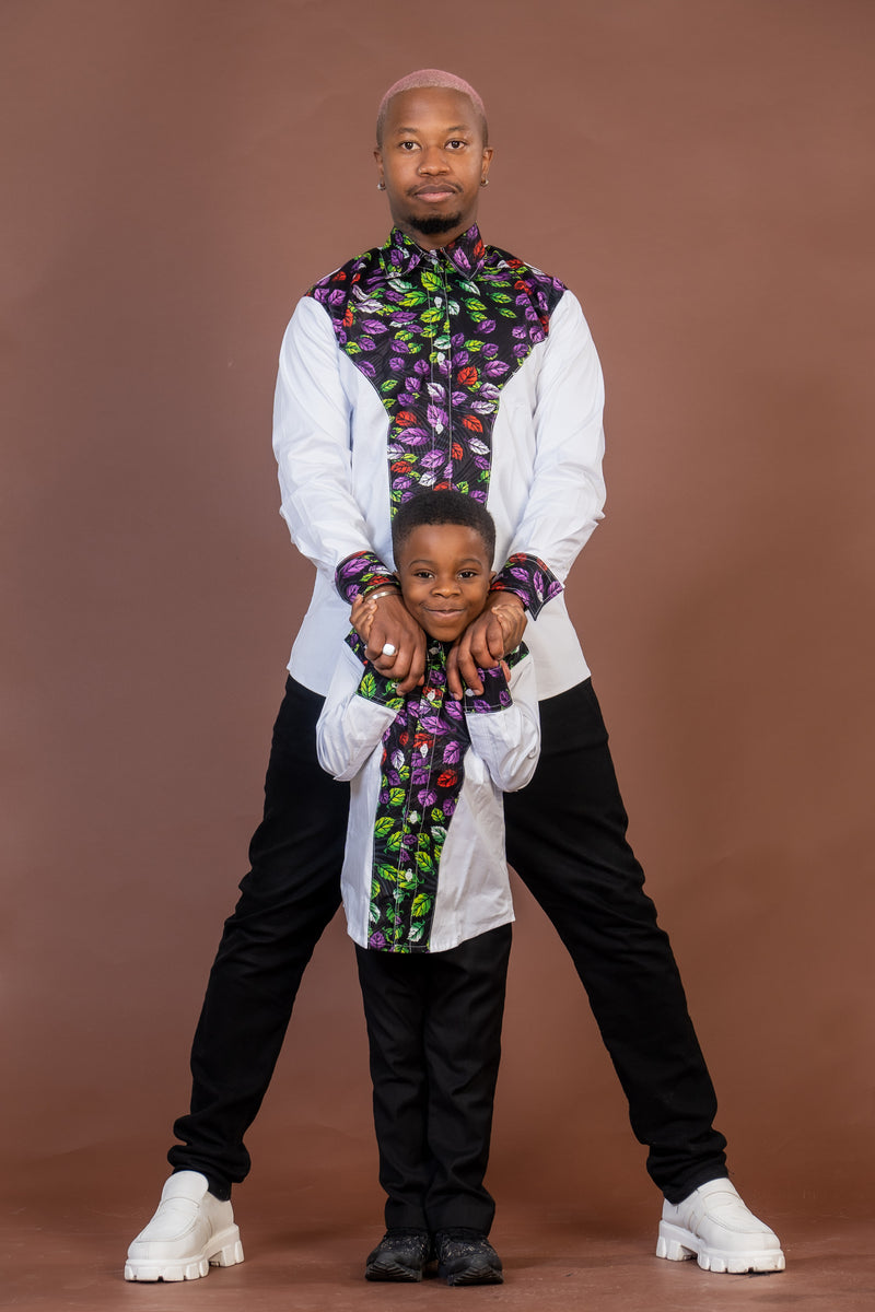 Turner Ankara Mixed Print Men Shirt | White and African Ankara Print