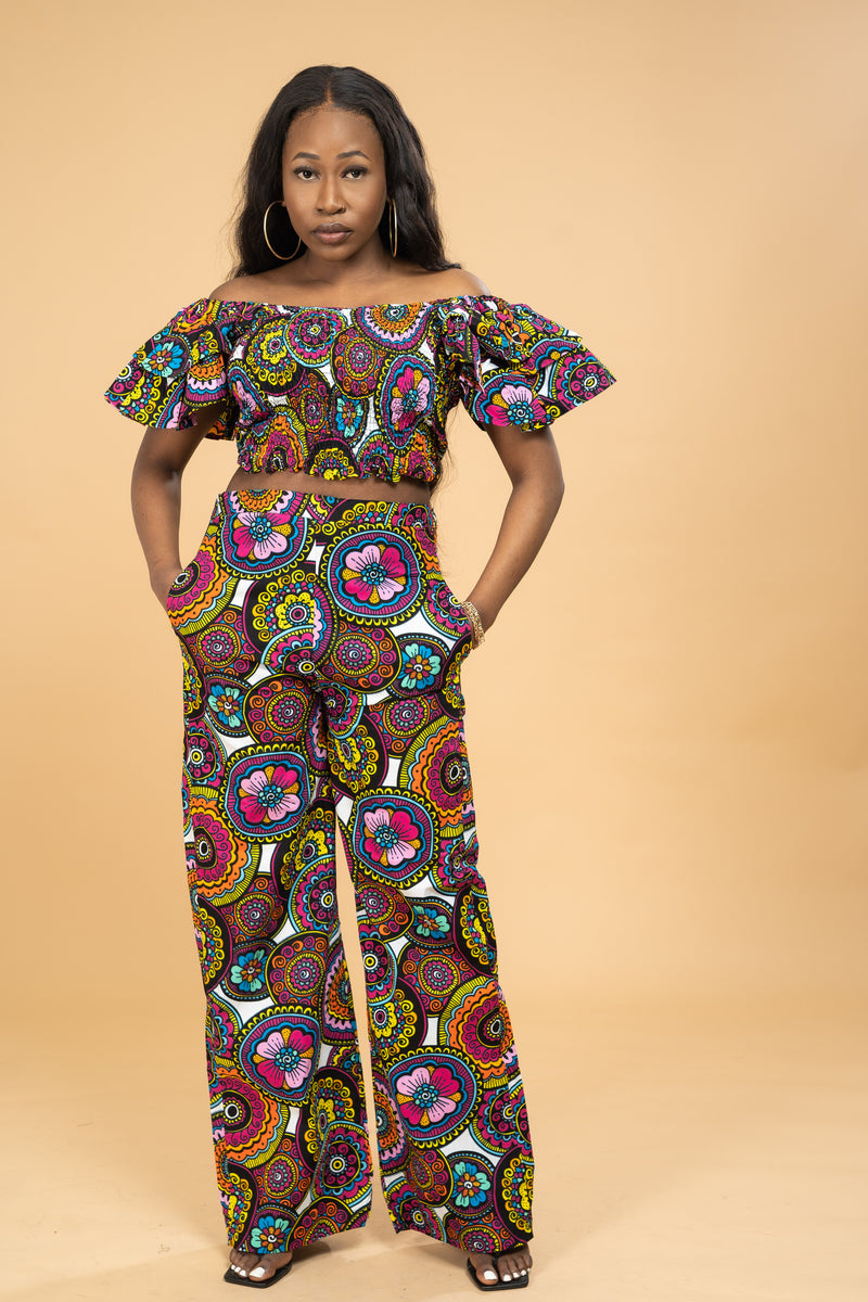 Aviana Ankara Crop Top | Pink Multicolored Floral African Print