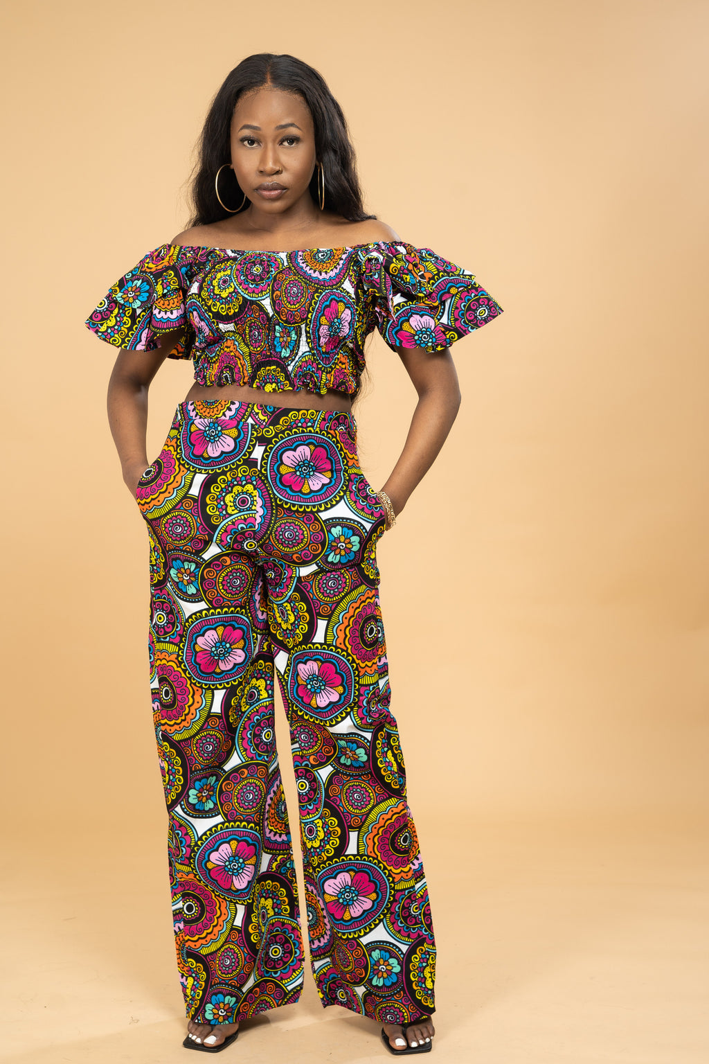 Aviana High Waisted Trouser | Pink Multicolored African Print
