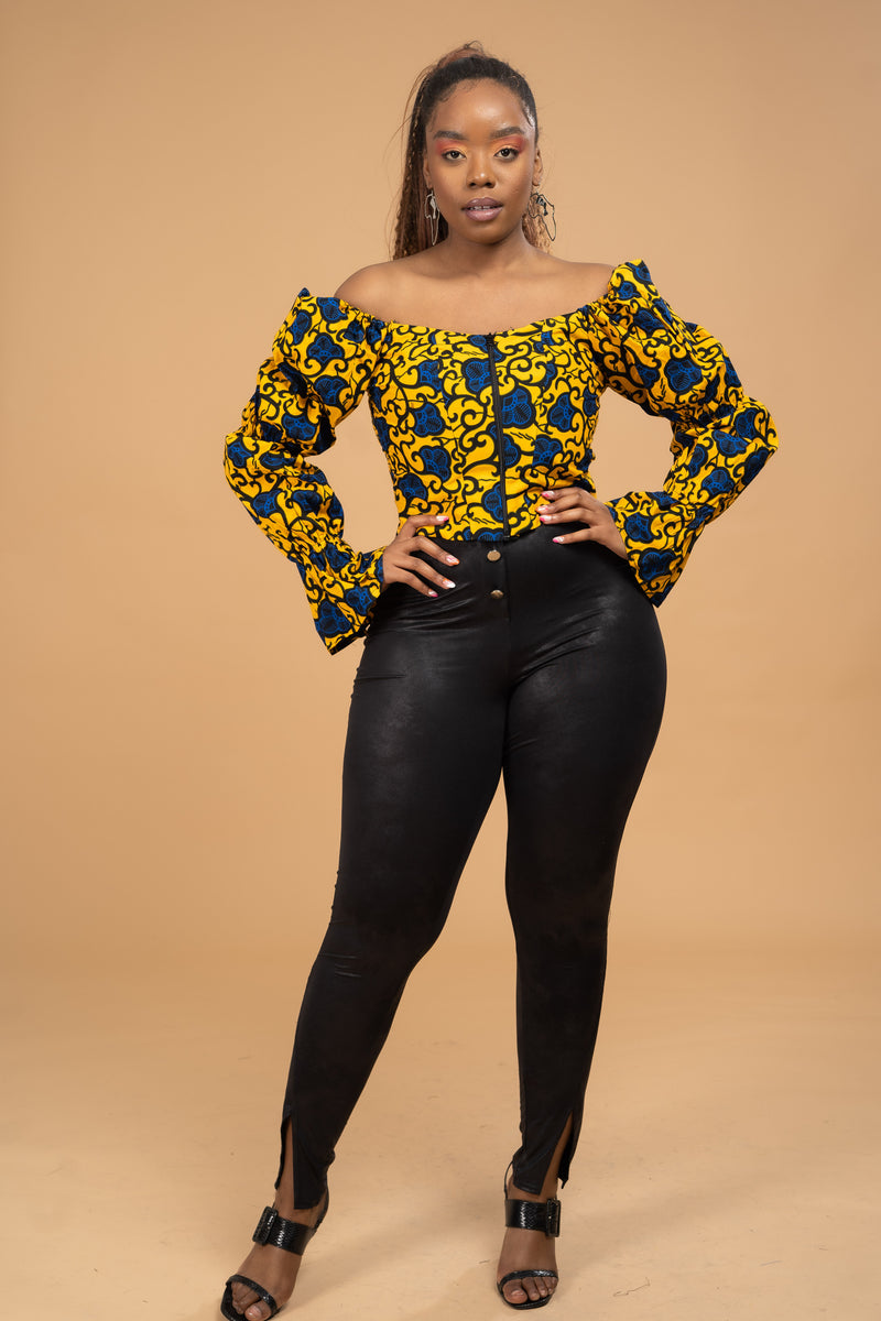 Millie Ankara Crop Top | Yellow and Blue African Print