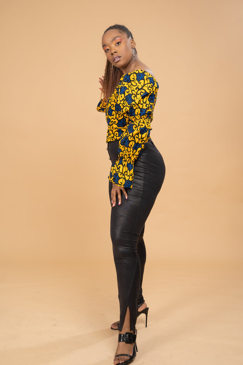 Millie Ankara Crop Top | Yellow and Blue African Print