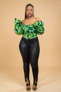 Millicent Ankara Crop Top | Green African Print