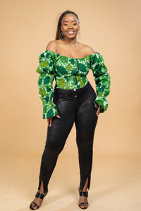 Millicent Ankara Crop Top | Green African Print