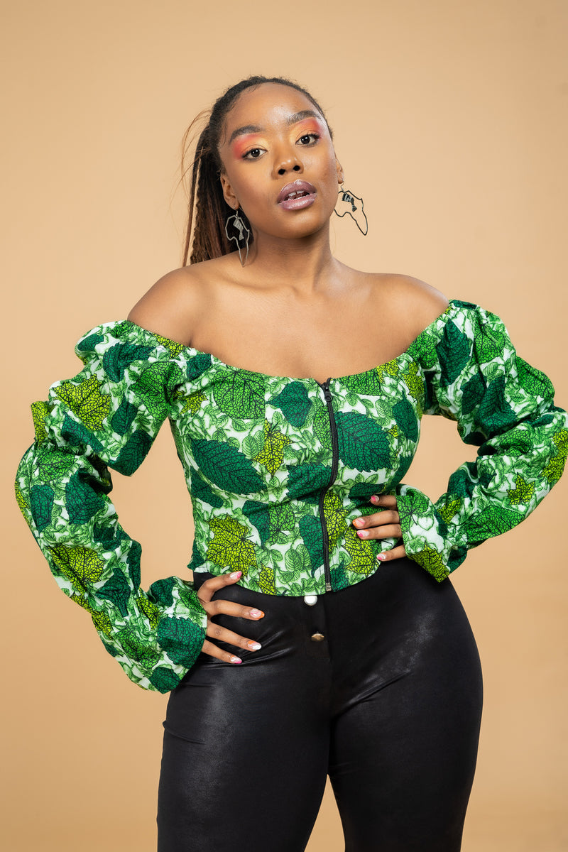 Millicent Ankara Crop Top | Green African Print