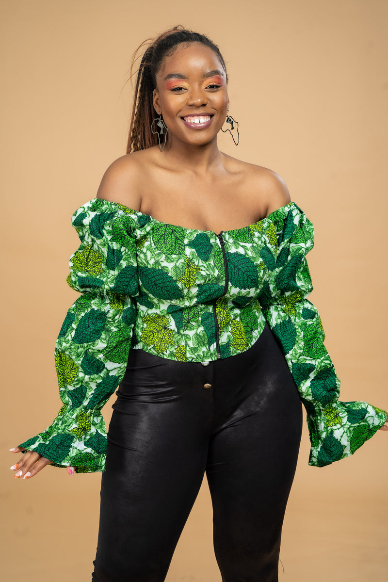 Millicent Ankara Crop Top | Green African Print