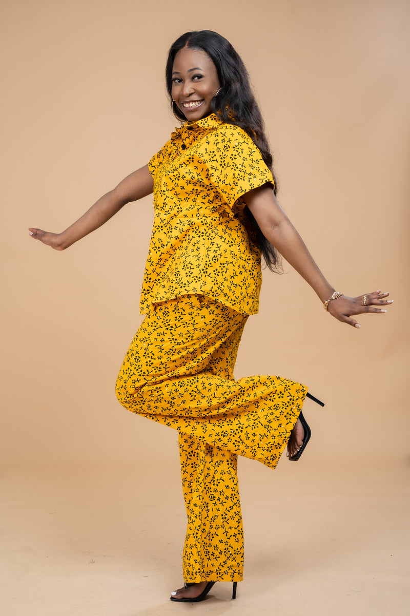 Adana Ankara High waisted Trouser | Yellow African Print