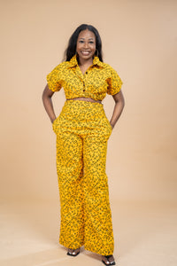 Adana Ankara High waisted Trouser | Yellow African Print