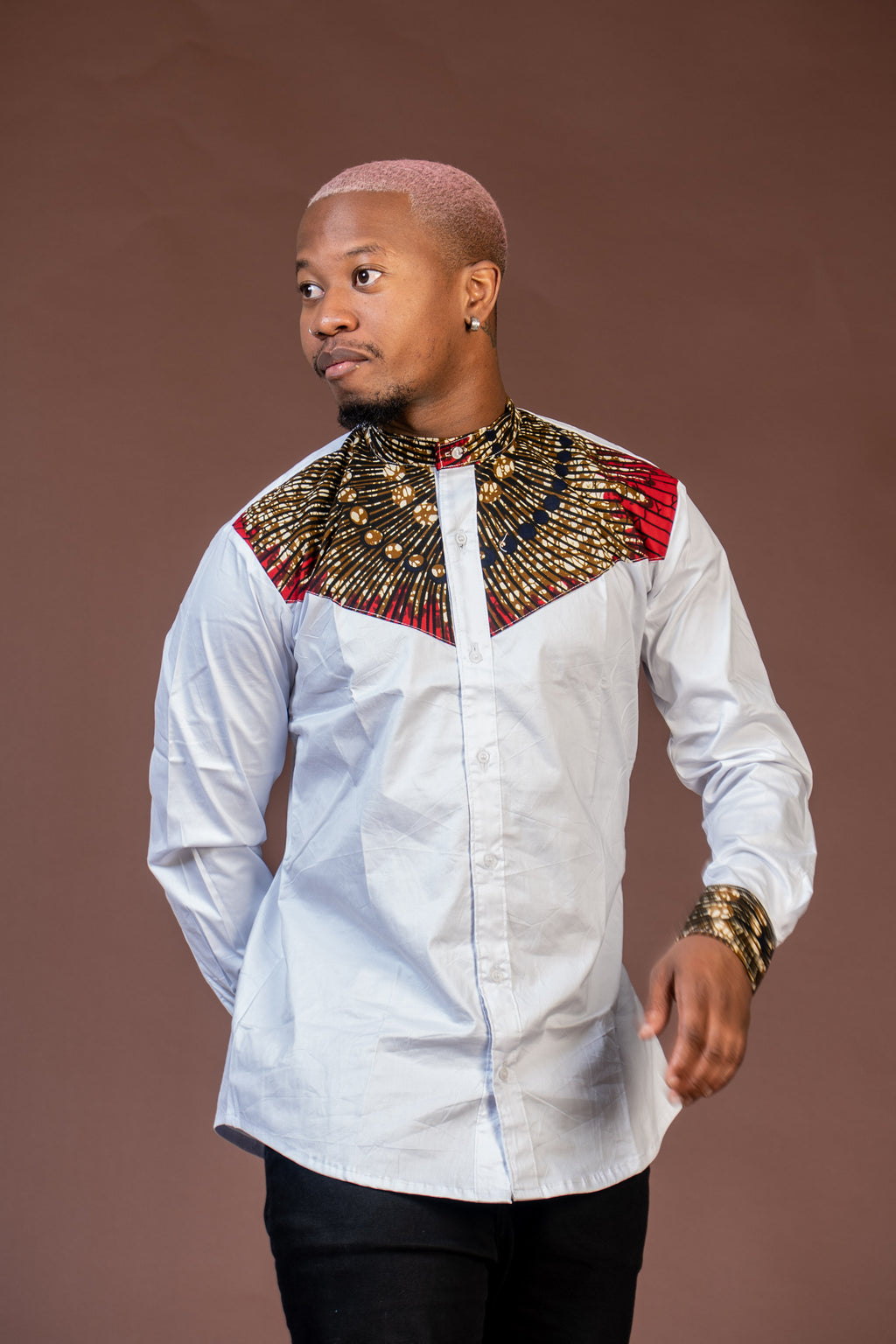 Colton Mixed Print Men Shirt | White and African Print