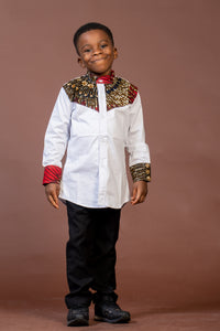 Colton Mixed Print Boy Shirt | White and African Print