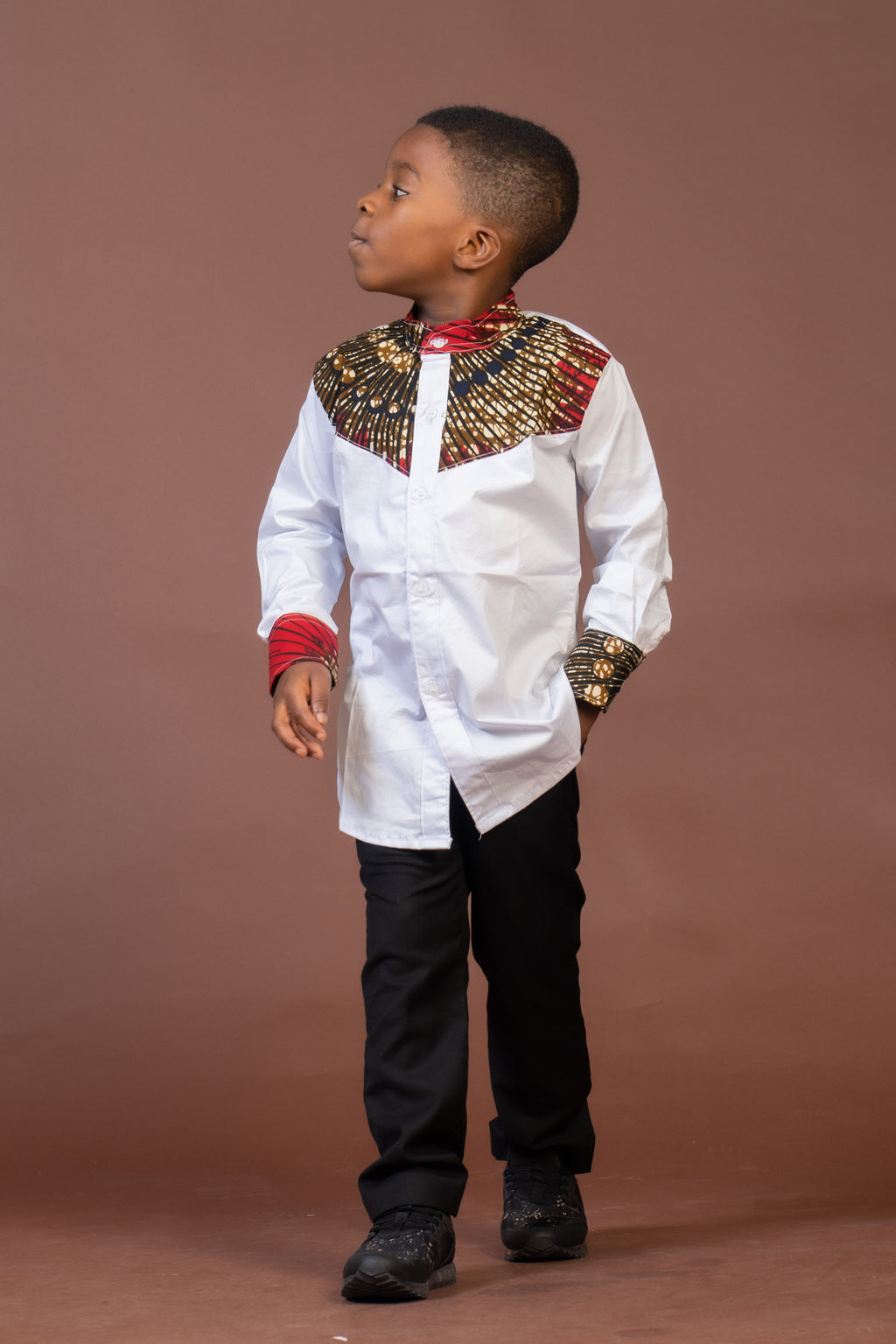 Colton Mixed Print Boy Shirt | White and African Print