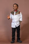 Colton Mixed Print Boy Shirt | White and African Print