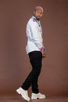 Terry Mixed Print Men Shirt | White and Ankara African Print