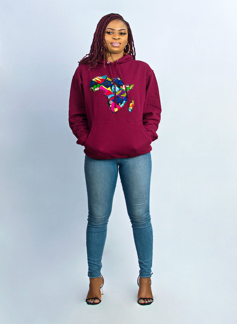 African Map Burgundy Hoodie Top