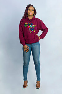 African Map Burgundy Hoodie Top