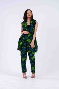 Beverly Ankara High Waisted Trouser | Green African Print