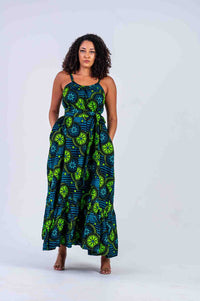 Maya Ankara Maxi Dress | Green African Print