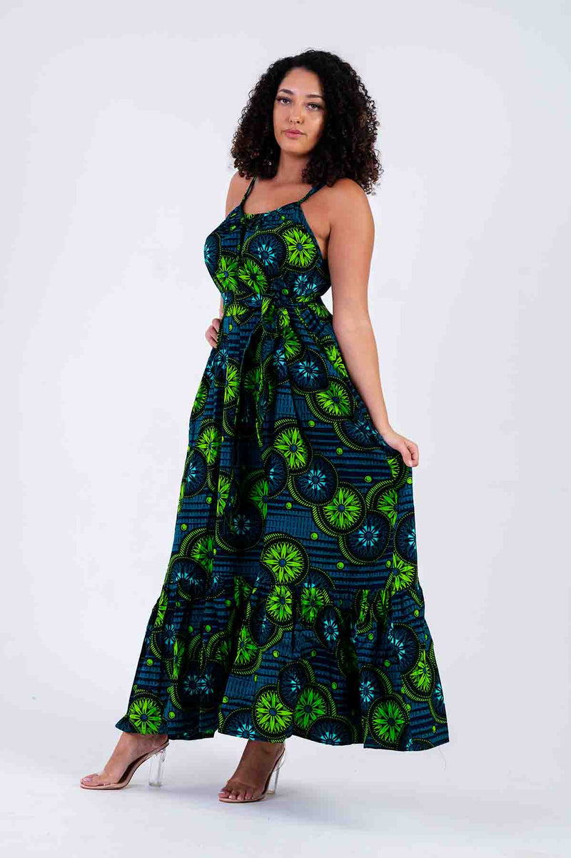 Maya Ankara Maxi Dress | Green African Print