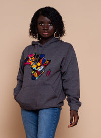 African Map Grey Hoodie Top