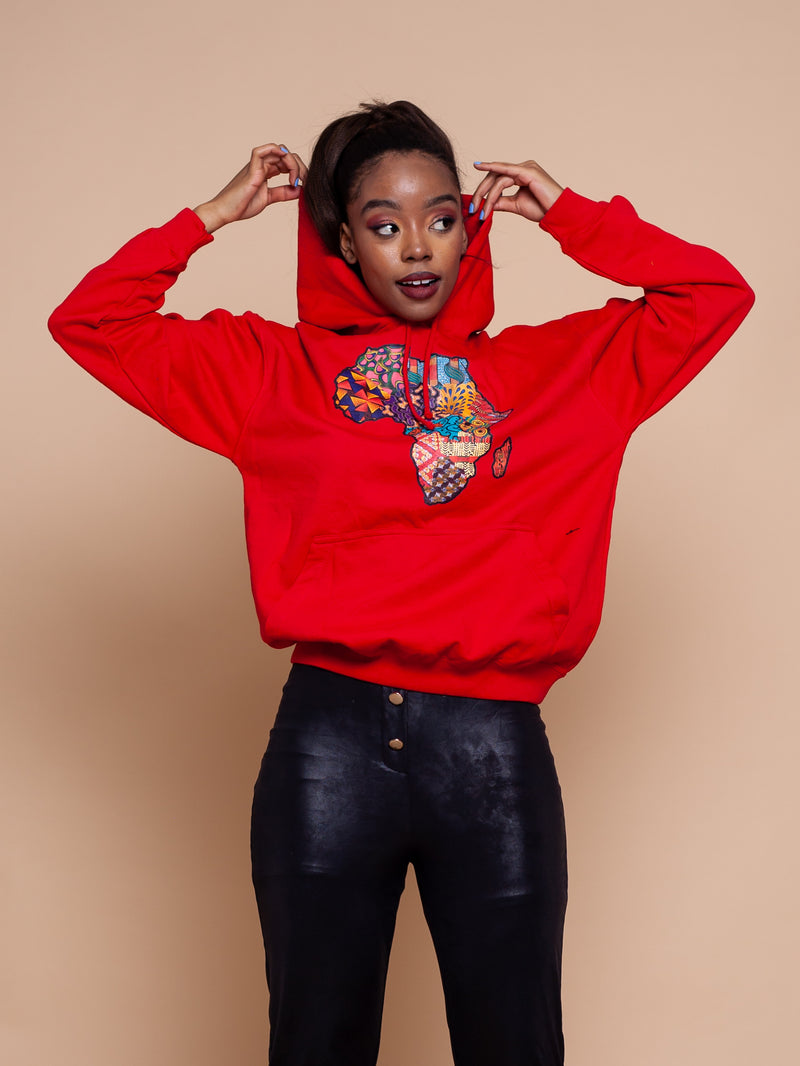 African Map Red Hoodie Top