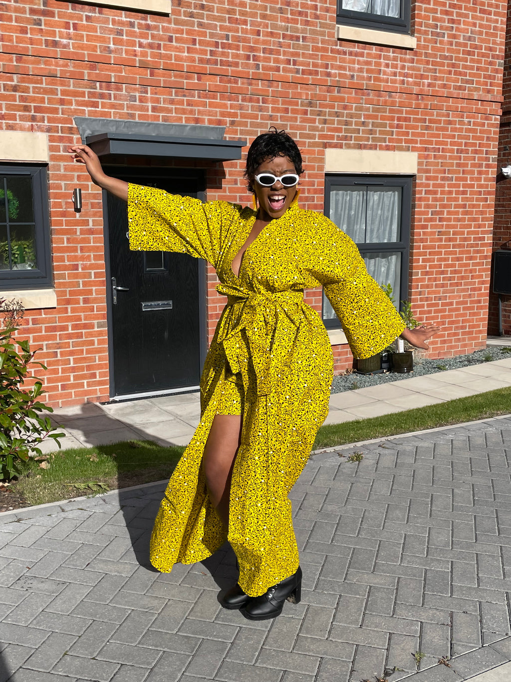 Gladys Ankara Kimono Jacket | Yellow and black African Print