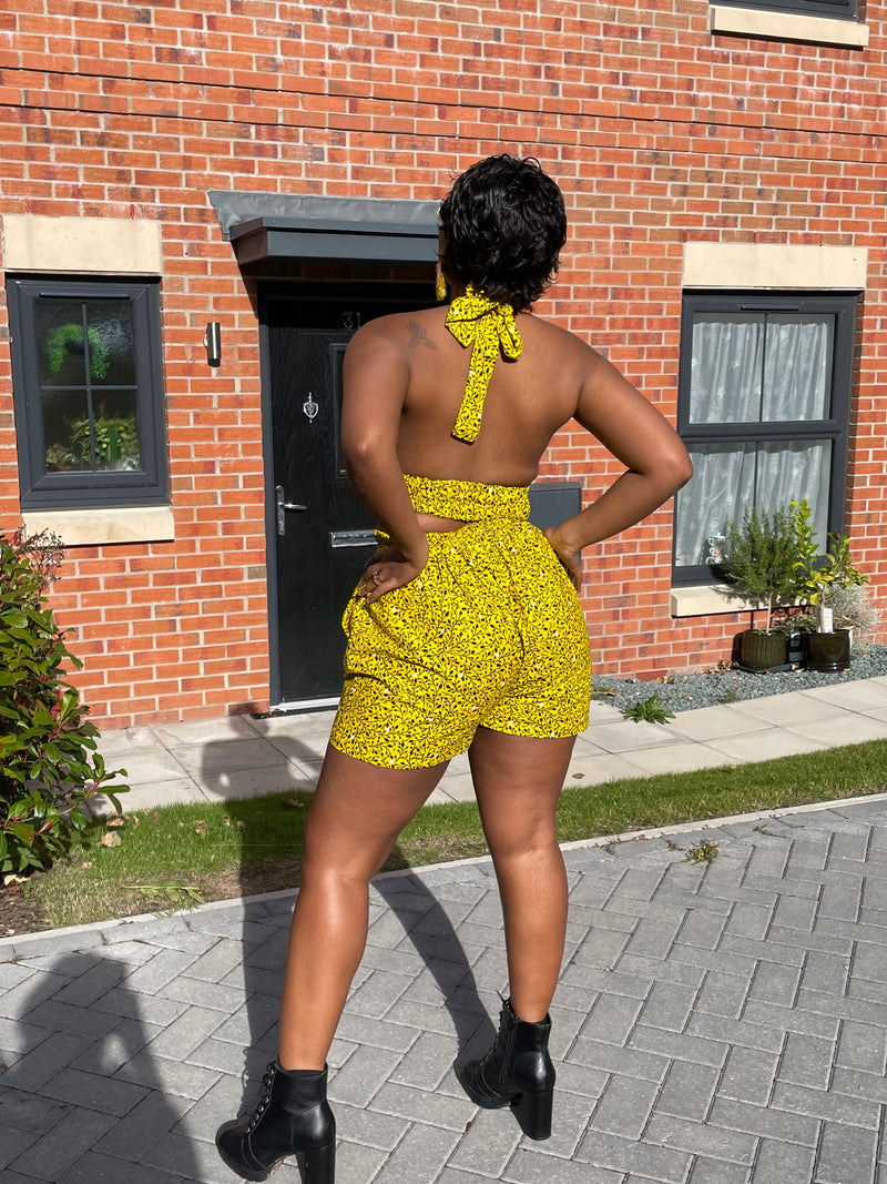 Gladys Ankara High Waisted Shorts | Yellow and Black African Print