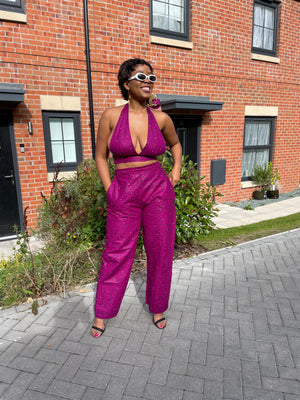 Gracie Ankara High Waisted Trouser | Fuchsia Pink African Print