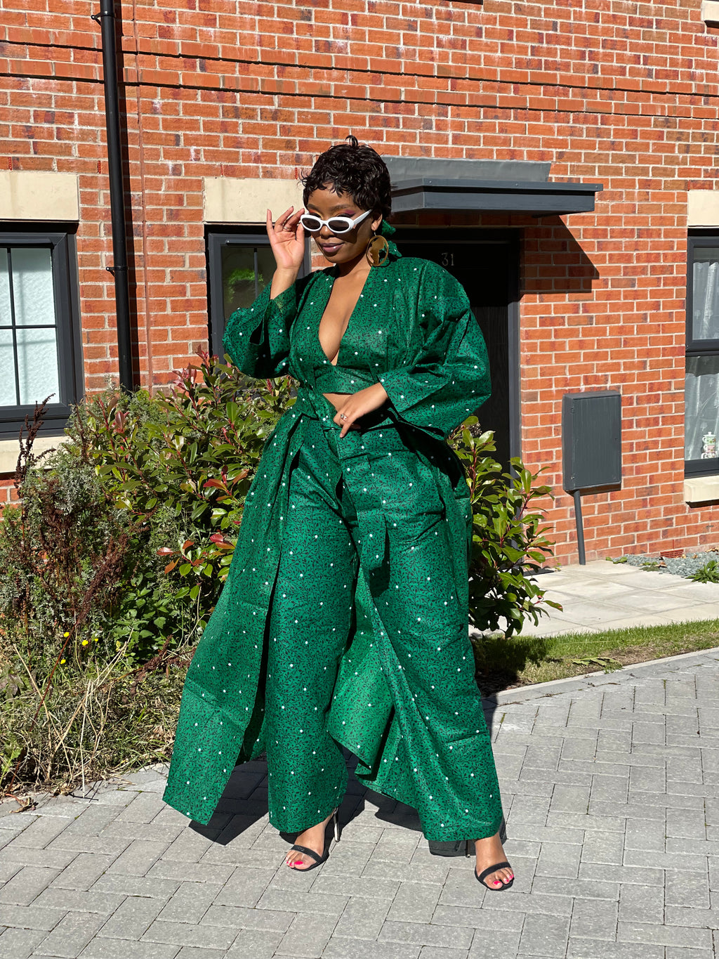 Goldy Ankara Kimono Jacket | Green African Print