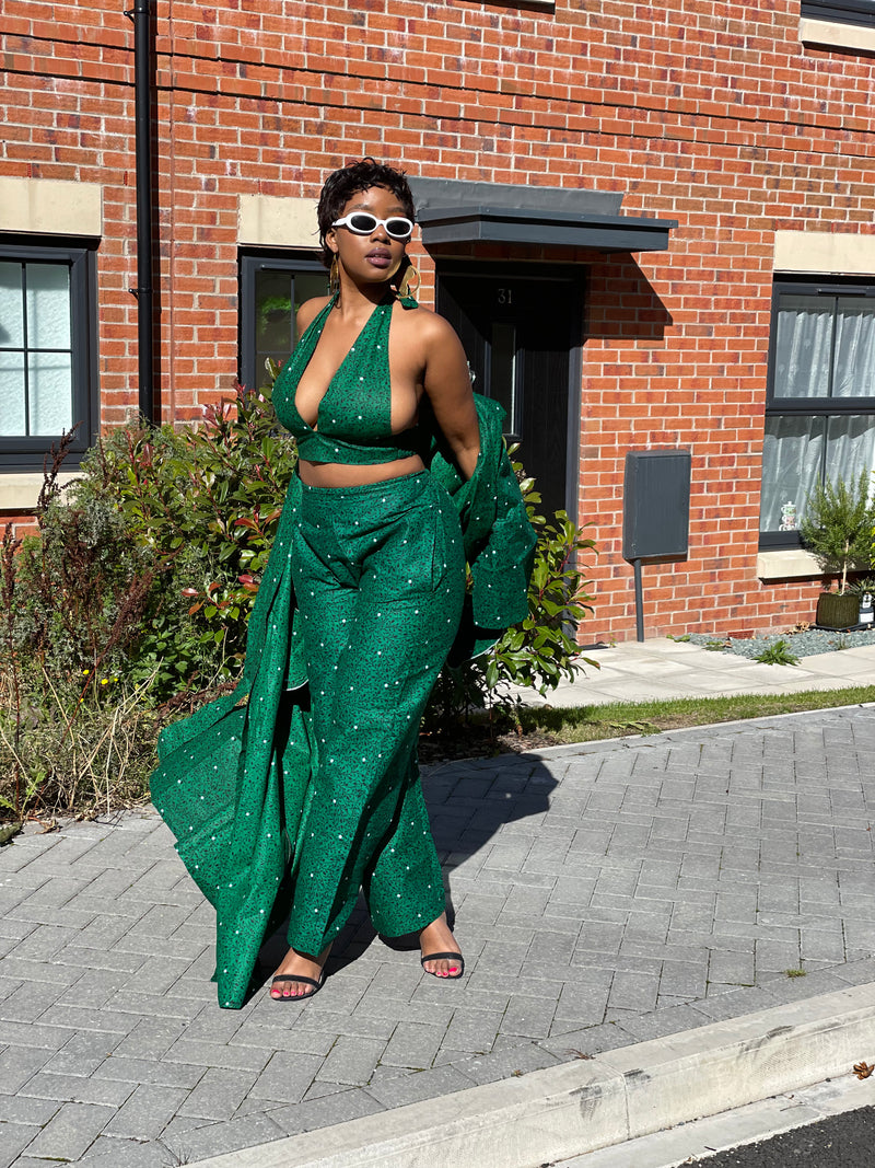 Goldy Ankara High Waisted Trouser | Green African Print