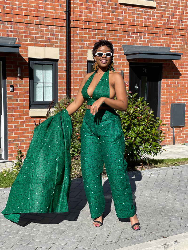 Goldy Ankara High Waisted Trouser | Green African Print