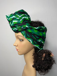 Skyler Green and White Ankara Headwrap/Scarf