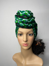 Skyler Green and White Ankara Headwrap/Scarf